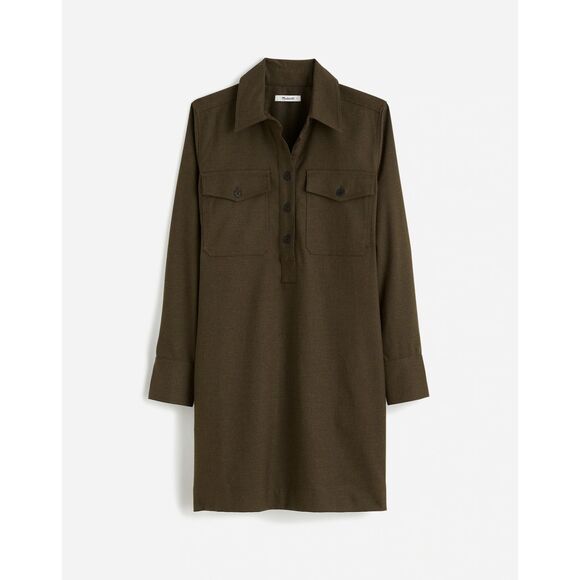 NWT Madewell Women's Button-Up Mini Shirtdress in Dark Olive Melange Size Small - Picture 7 of 15